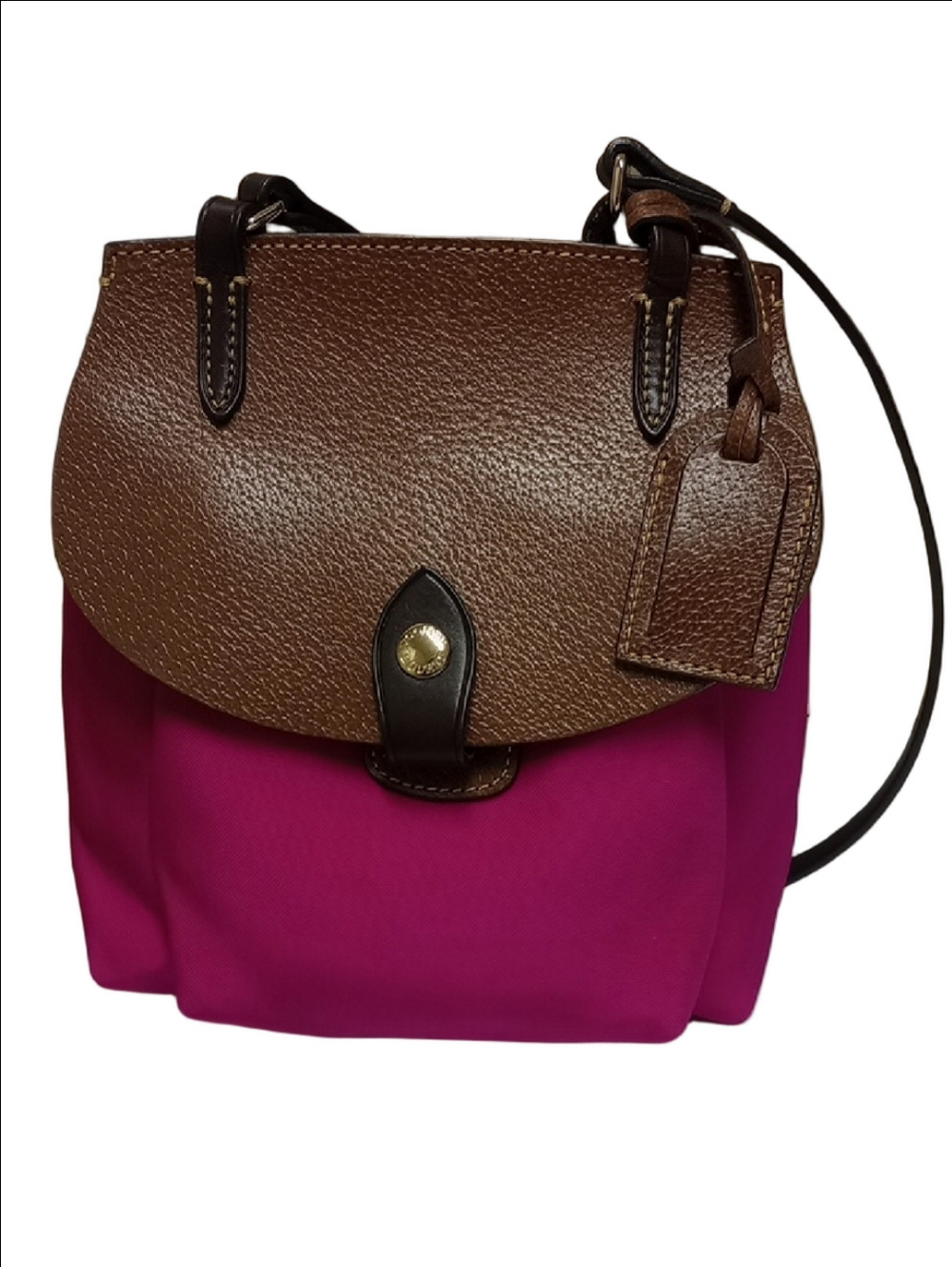 💗 DOONEY & BOURKE HOT PINK FUCHSIA CANVAS CROSSBODY BAG WITH BROWN LEATHER